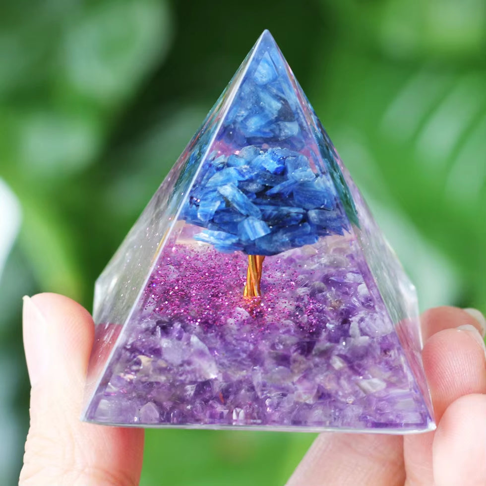 Energy Generator Orgone Pyramid Amethyst Peridot Healing Crystal Stone Home Decor Pyramid Ornament Meditation Tool Christmas Gif