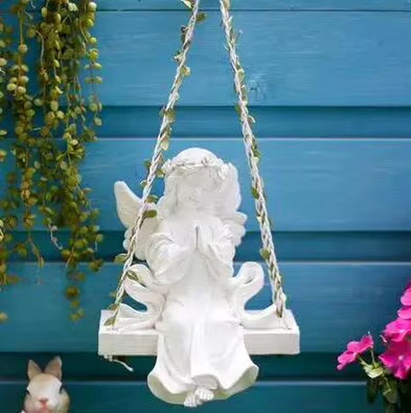 Fairy Garden Swing Angel Girl Resin Statues Feng Shui Outdoor Homestay Ornaments Crafts Home Yard Balcony Accessories Decoration