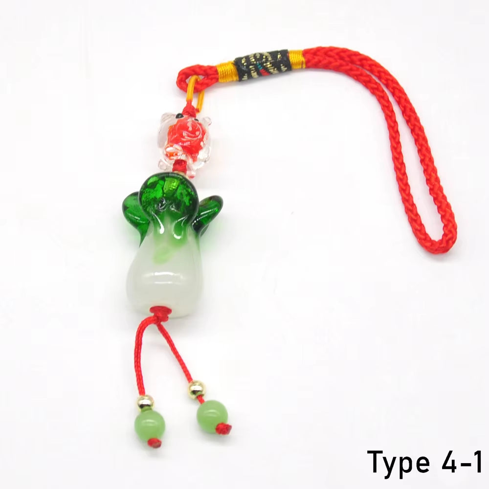 Mascot Wealth Lucky Fengshui Decoration Brass Coin Chili Cabbage Chinese Knot for Car Hanging Charm Ornaments Spiritual Supplies