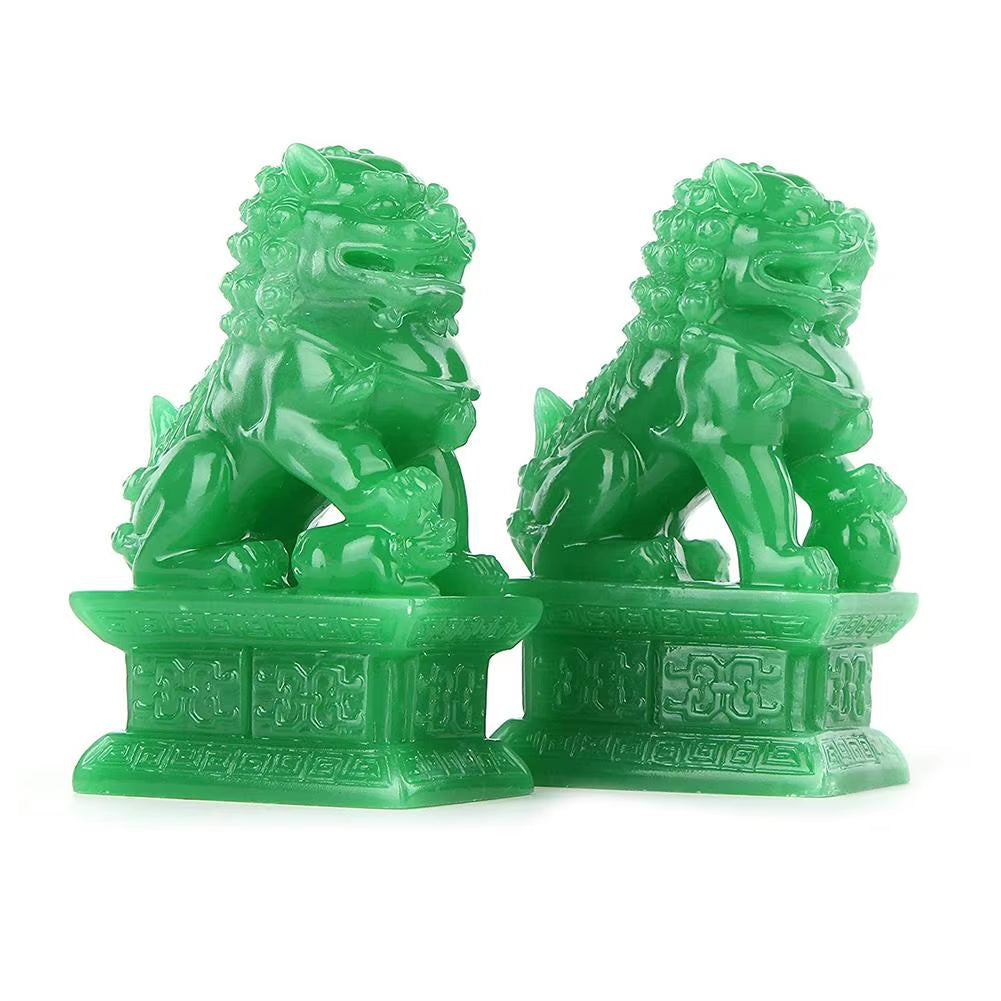 A Pair of Fu Foo Dogs Guardian Lion Statues with Stone Finish Feng Shui Decor Cultural Element Asian Foo Dogs for Home Placement