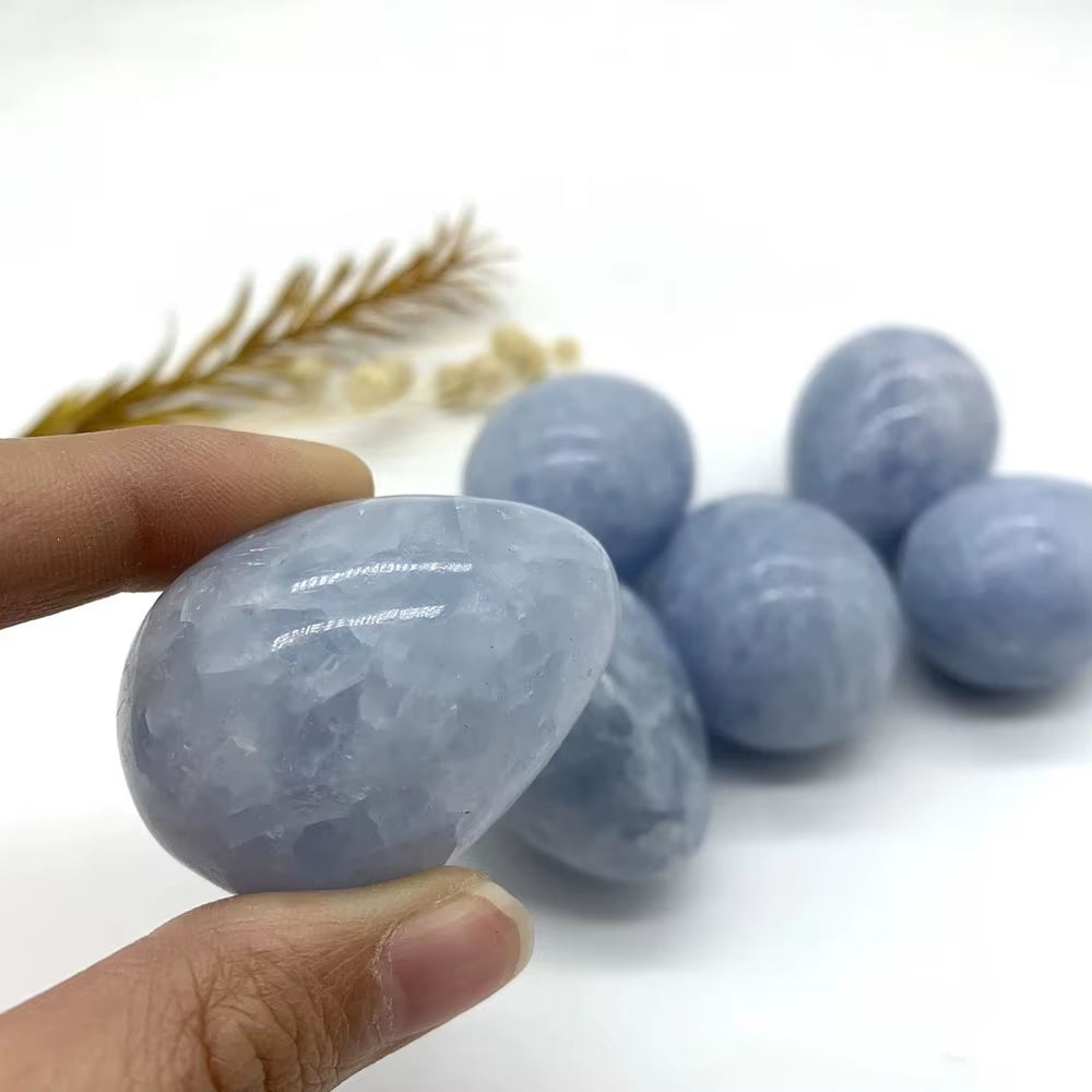 Natural Polished Blue Celestite Crystal Egg Shaped Stone Specimen Minerals Gem Balancing Collectibles Reiki Healing with Base