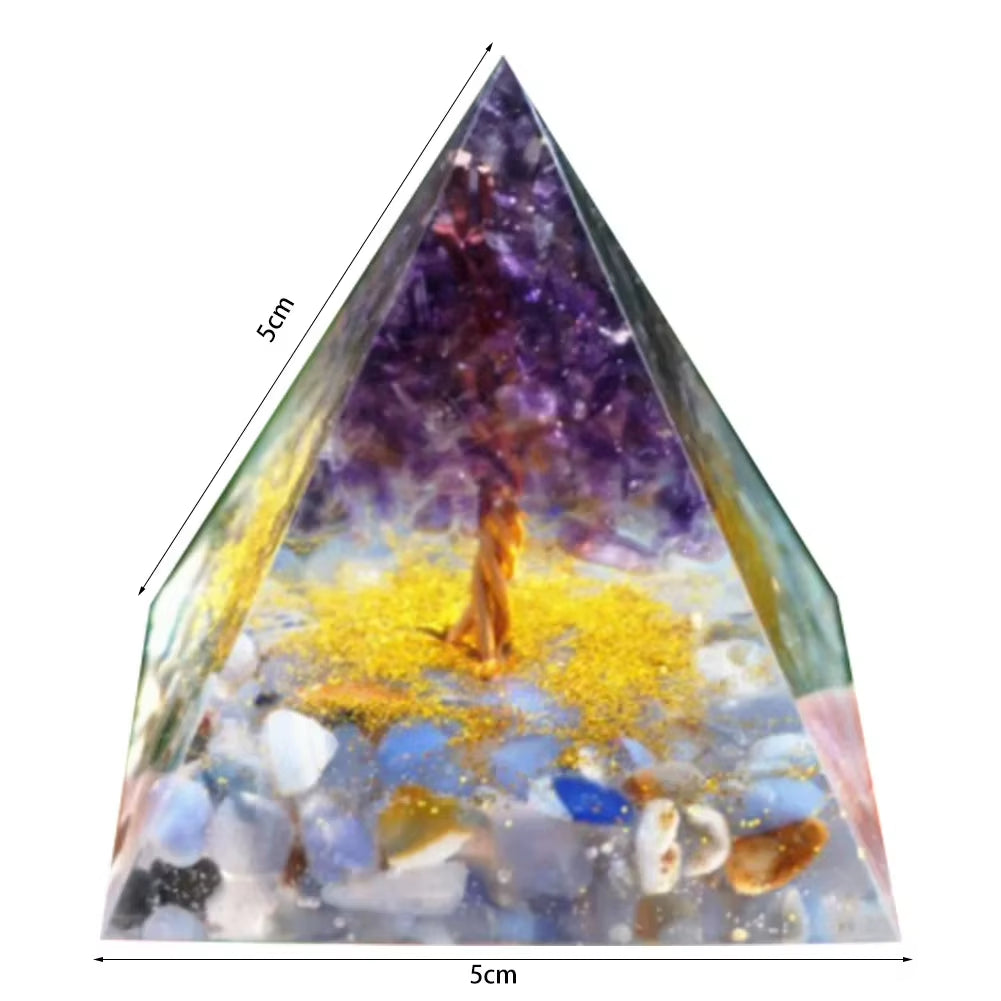 Energy Generator Orgone Pyramid Amethyst Peridot Healing Natural Crystal Reiki Chakra Generator Orgonite Pyramid Meditation Tool