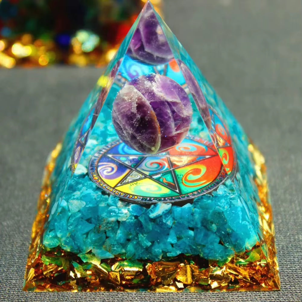 Energy Generator Orgone Pyramid Amethyst Peridot Healing Natural Crystal Reiki Chakra Generator Orgonite Pyramid Meditation Tool