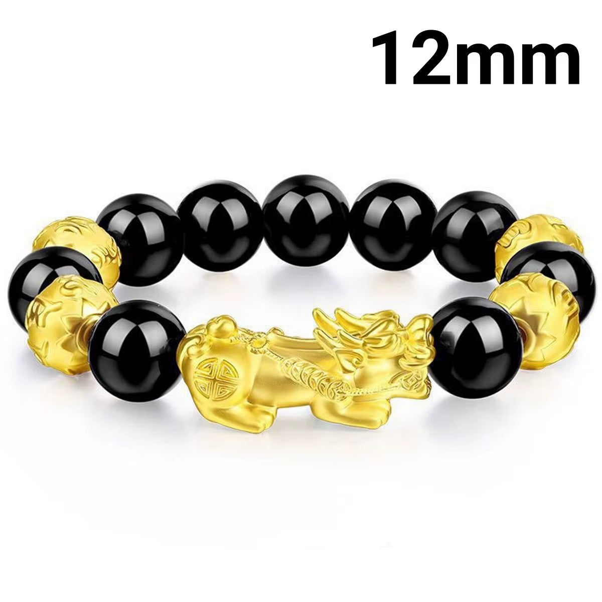 Buddhism Feng Shui Obsidian Stone Beads Bracelet Men Women Unisex Brave Troops Wristband Gold Color Pixiu Wealth Lucky Bracelets