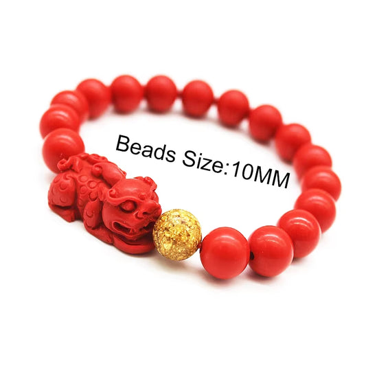 Pixiu Natural Stone Bracelet Men Women Chinese Feng Shui Pi Xiu Red Beads Wristband Gold Wealth & Good Lucky Unisex Bracelets A+