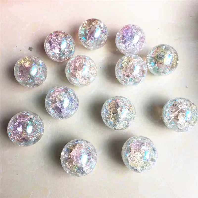 1Pcs Rainbow Angel Aura Glass Feng Shui Gemstone Sphere Ice Crack Ball Home Decoration