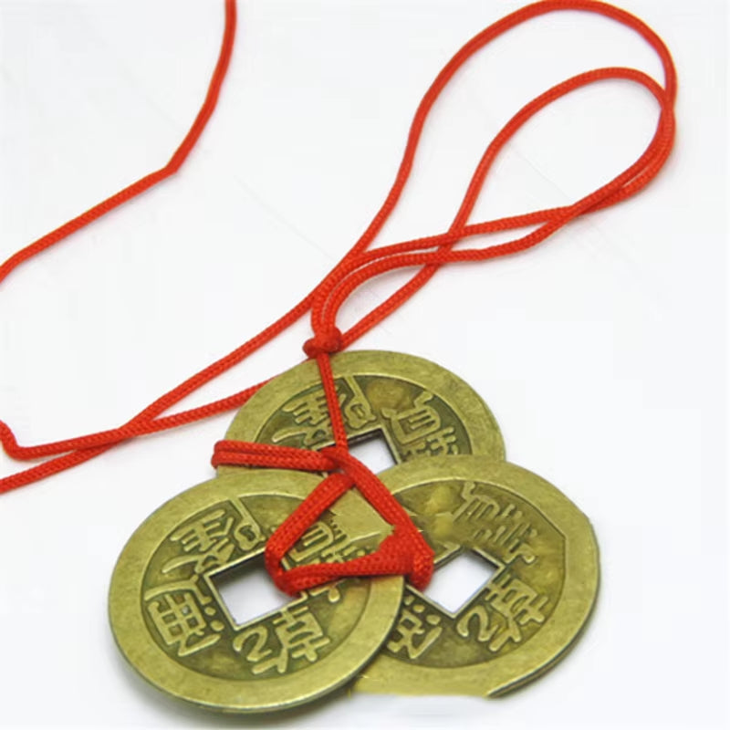 2 Sets of 3 Chinese Feng Shui Coins for Wealth and Success Lucky Oriental Emperor Qing Money Antique Pendant Best Wishes Gifts