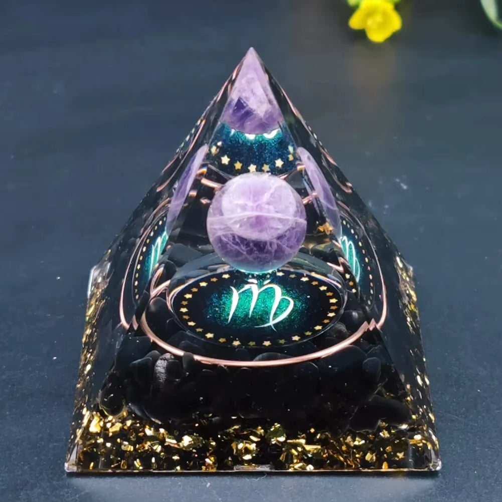 Energy Generator Orgone Pyramid Amethyst Peridot Healing Natural Crystal Reiki Chakra Generator Orgonite Pyramid Meditation Tool