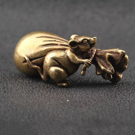 Antique Bronze Little Mouse Big Money Bag, Lucky Ornament, Pure Copper, Rat Figurines, Home Decoration, Desktop Decor