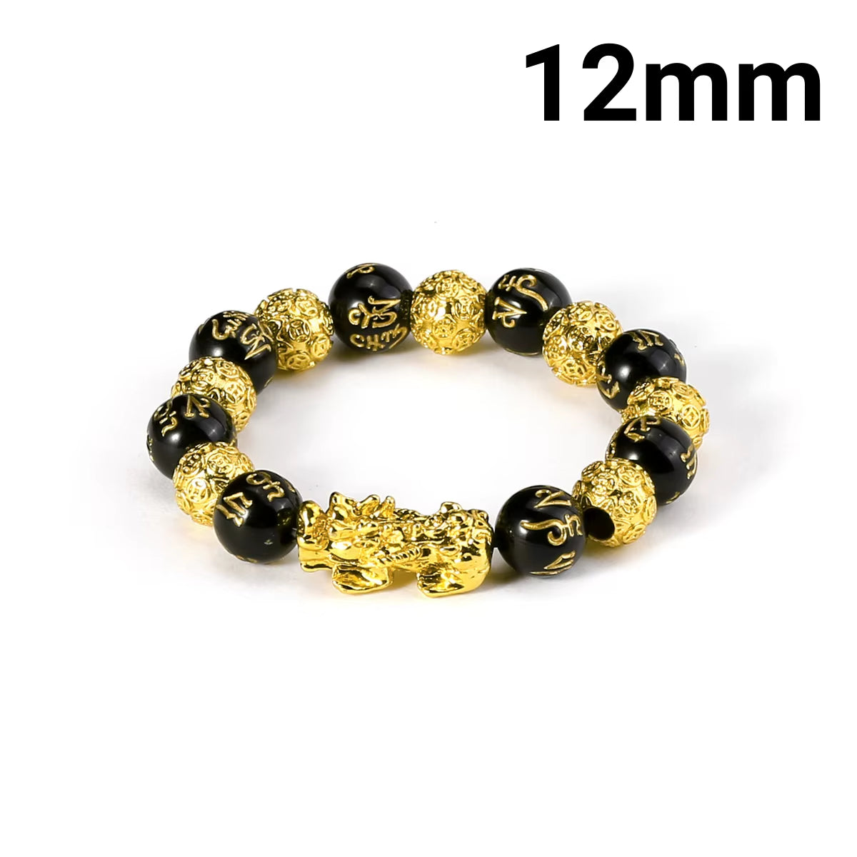 Buddhism Feng Shui Obsidian Stone Beads Bracelet Men Women Unisex Brave Troops Wristband Gold Color Pixiu Wealth Lucky Bracelets