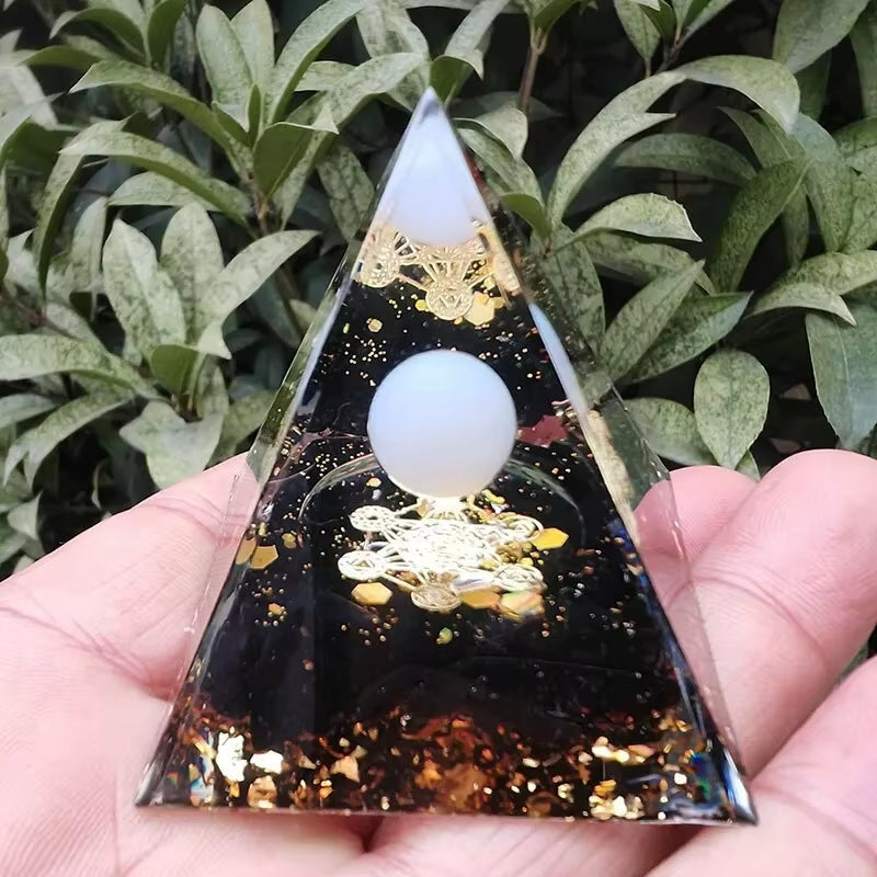 Energy Generator Orgone Pyramid Amethyst Peridot Healing Natural Crystal Reiki Chakra Generator Orgonite Pyramid Meditation Tool