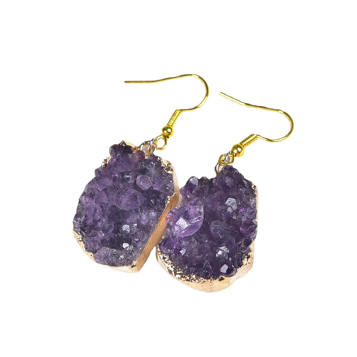 Natural Crystal Cluster Drop Earrings Irregular Real Amethyst Purple Quartz Stone Ear Jewelry Decor Healing Energy Reiki