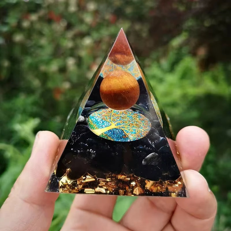 Energy Generator Orgone Pyramid Amethyst Peridot Healing Natural Crystal Reiki Chakra Generator Orgonite Pyramid Meditation Tool