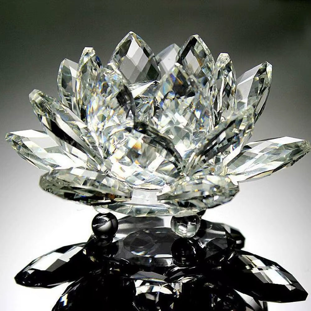 Quartz Crystal Lotus Flower Crafts Glass Candlestick Fengshui Ornaments Figurines Home Wedding Party Decor