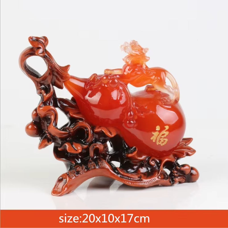 Lucky Fortune Feng Shui Gourd Statue Ornaments Resin Sculpture Crafts Home Decoration Accessories Housewarming Wedding Gifts