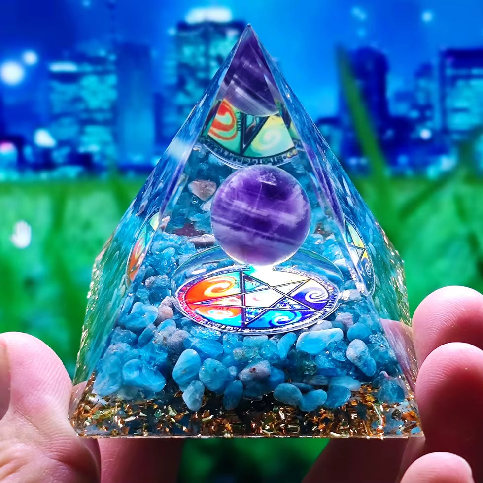 Energy Generator Orgone Pyramid Amethyst Peridot Healing Crystal Stone Home Decor Pyramid Ornament Meditation Tool Christmas Gif