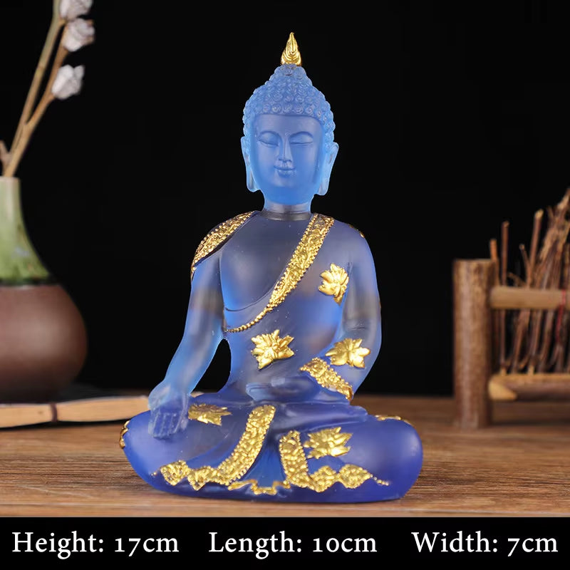 Transparent Sitting Buddha Statue Zen Gesture Thai Buddha Resin Figurine Sculpture Home Office Feng Shui Decoration Ornament