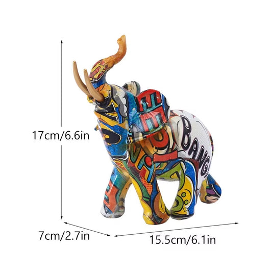 Resin Colorful Transfer Printed Elephant Figurines Modern Art Ornaments Animal Feng Shui Home Interior Office Decor Accessories