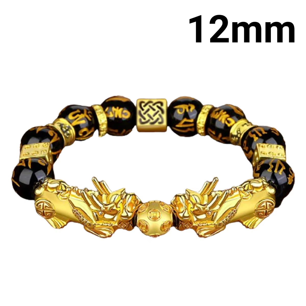 Buddhism Feng Shui Obsidian Stone Beads Bracelet Men Women Unisex Brave Troops Wristband Gold Color Pixiu Wealth Lucky Bracelets