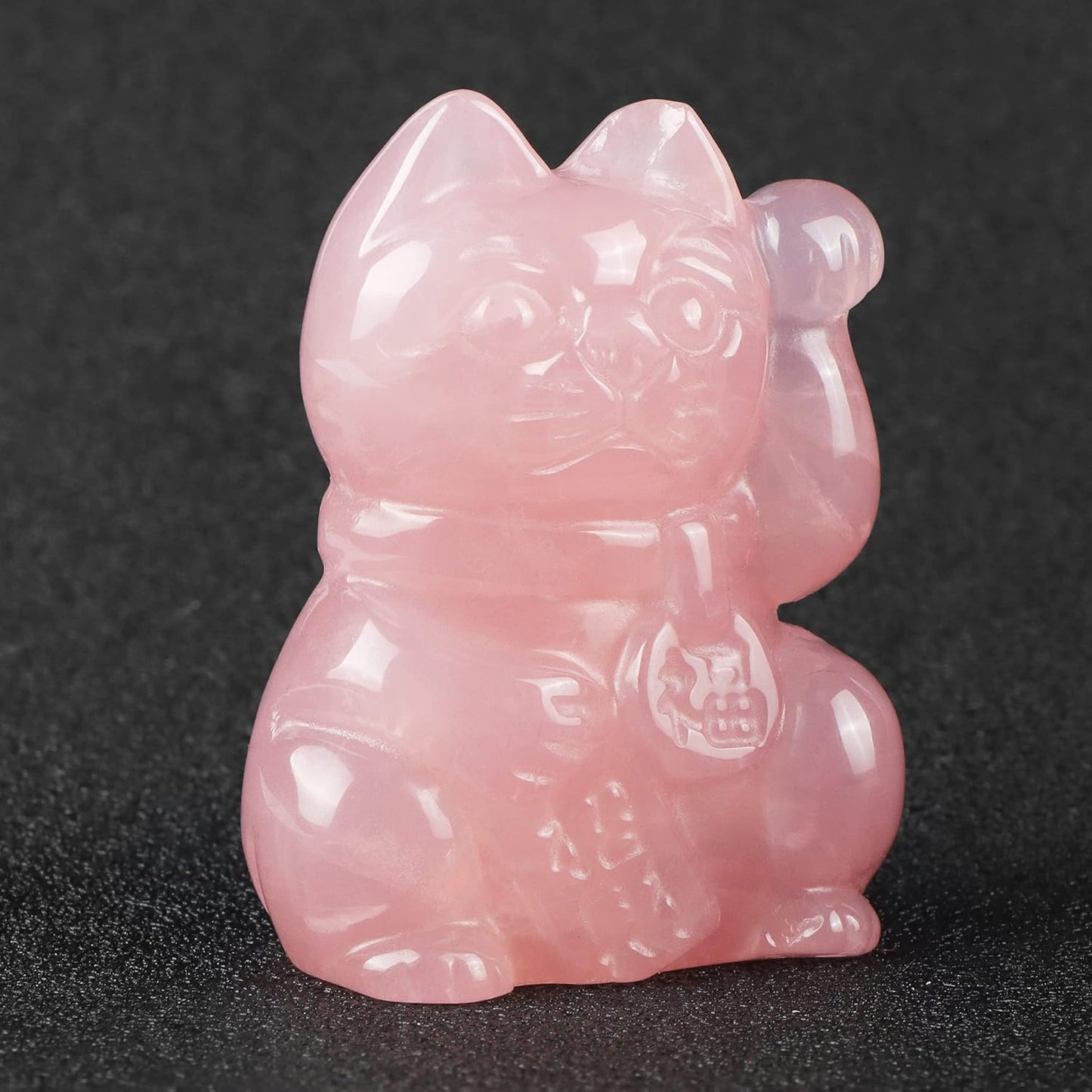 2" Rose Quartz Crystal Lucky Cat Figurine Hand Carved Maneki Neko Money Cats Statue Good Luck Feng Shui Decoration for Home Office with Gift Box