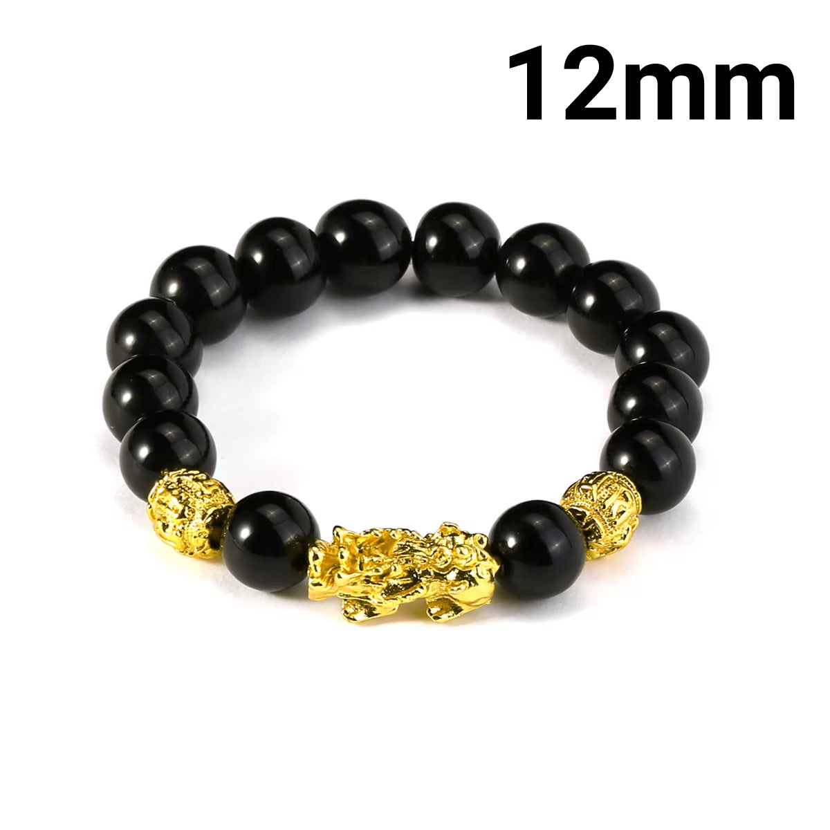 Buddhism Feng Shui Obsidian Stone Beads Bracelet Men Women Unisex Brave Troops Wristband Gold Color Pixiu Wealth Lucky Bracelets