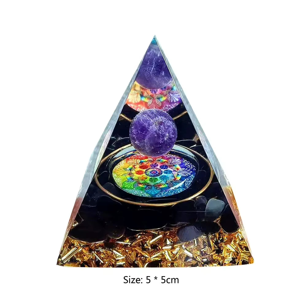 Energy Generator Orgone Pyramid Amethyst Peridot Healing Natural Crystal Reiki Chakra Generator Orgonite Pyramid Meditation Tool