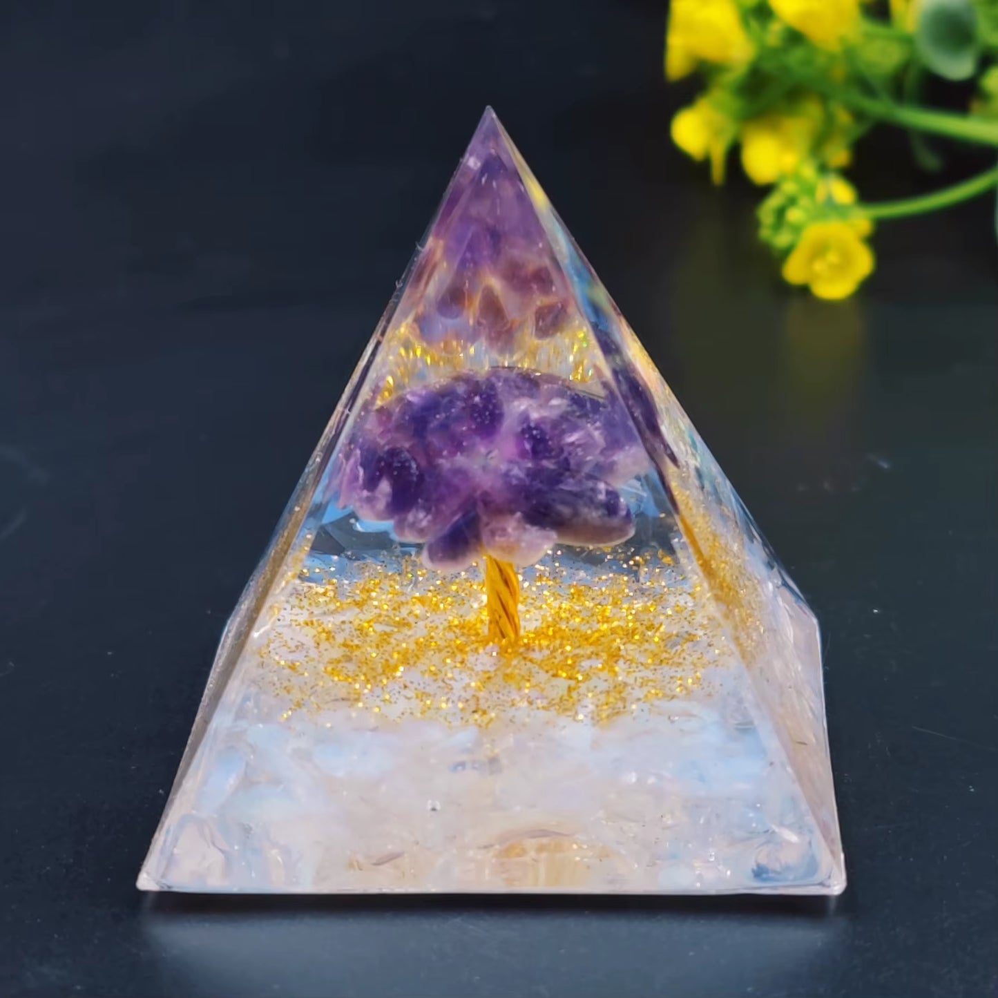 Crystal Stone Orgone Pyramid Energy Generator Room Decor Ornament Natural Amethyst Peridot Reiki Chakra Meditation for Kid Gifts