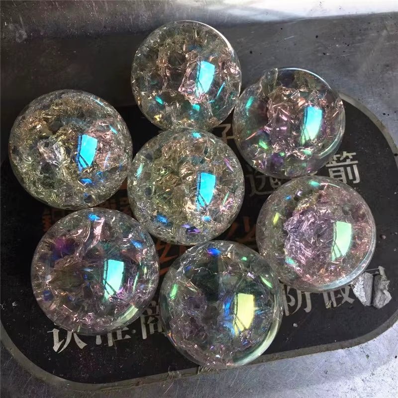 1Pcs Rainbow Angel Aura Glass Feng Shui Gemstone Sphere Ice Crack Ball Home Decoration