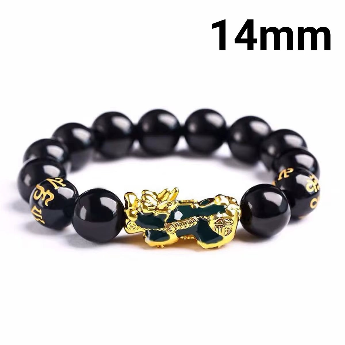 Buddhism Feng Shui Obsidian Stone Beads Bracelet Men Women Unisex Brave Troops Wristband Gold Color Pixiu Wealth Lucky Bracelets