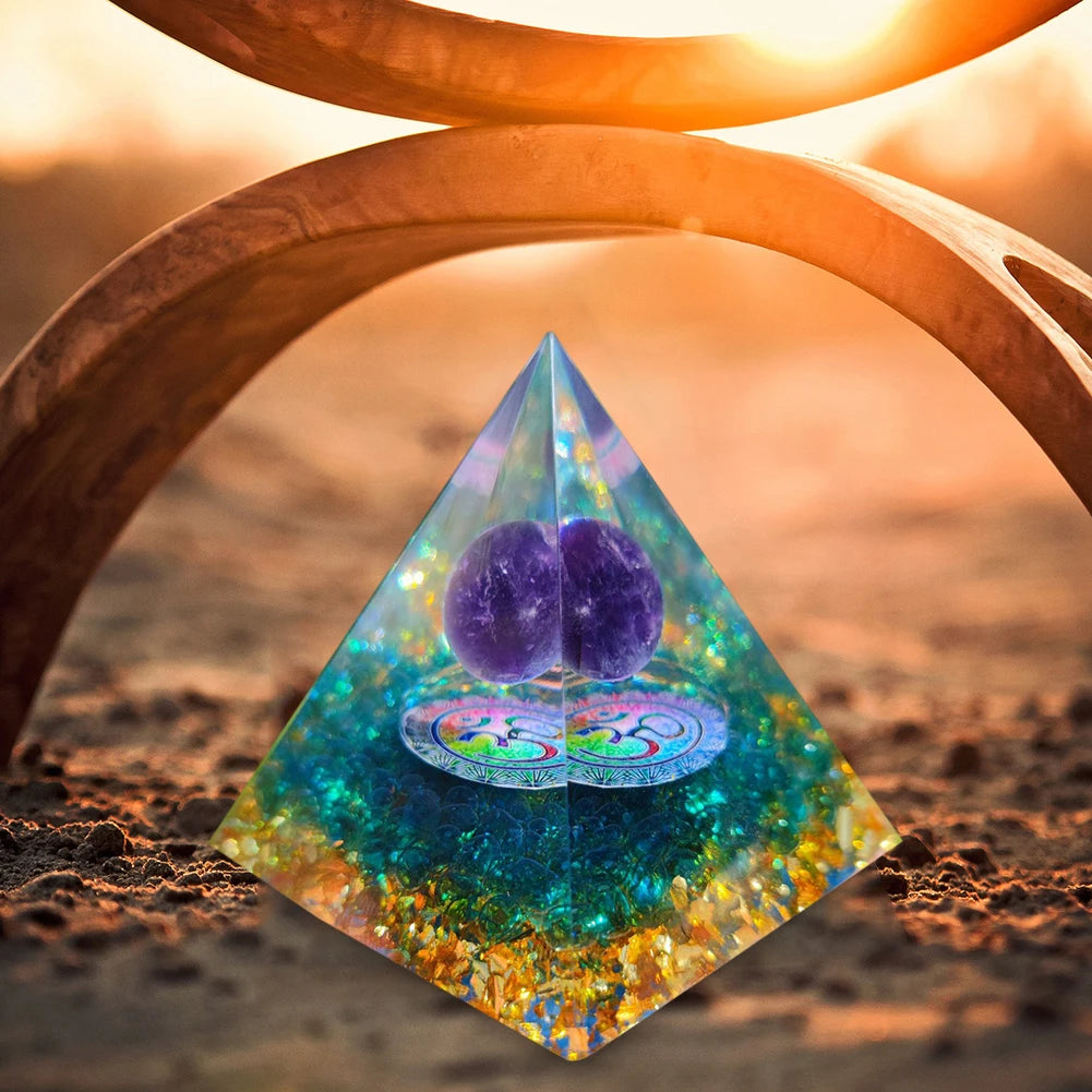 Natural Energy Healing Stone Crystal Orgonite Energy Pyramid Sculpture Symbolize Lucky Gather Home Office Decor Ornaments Gifts