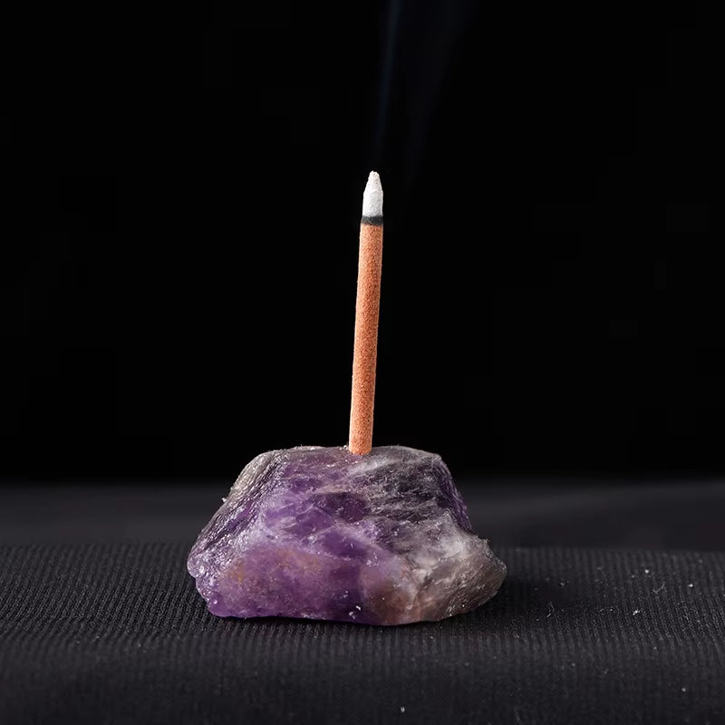 Healing Natural Gemstone Incense Holder Amethyst Rose Quartz Rough Stone Fragrant Plug Reiki Crystal Aromatherapy Home Ornaments