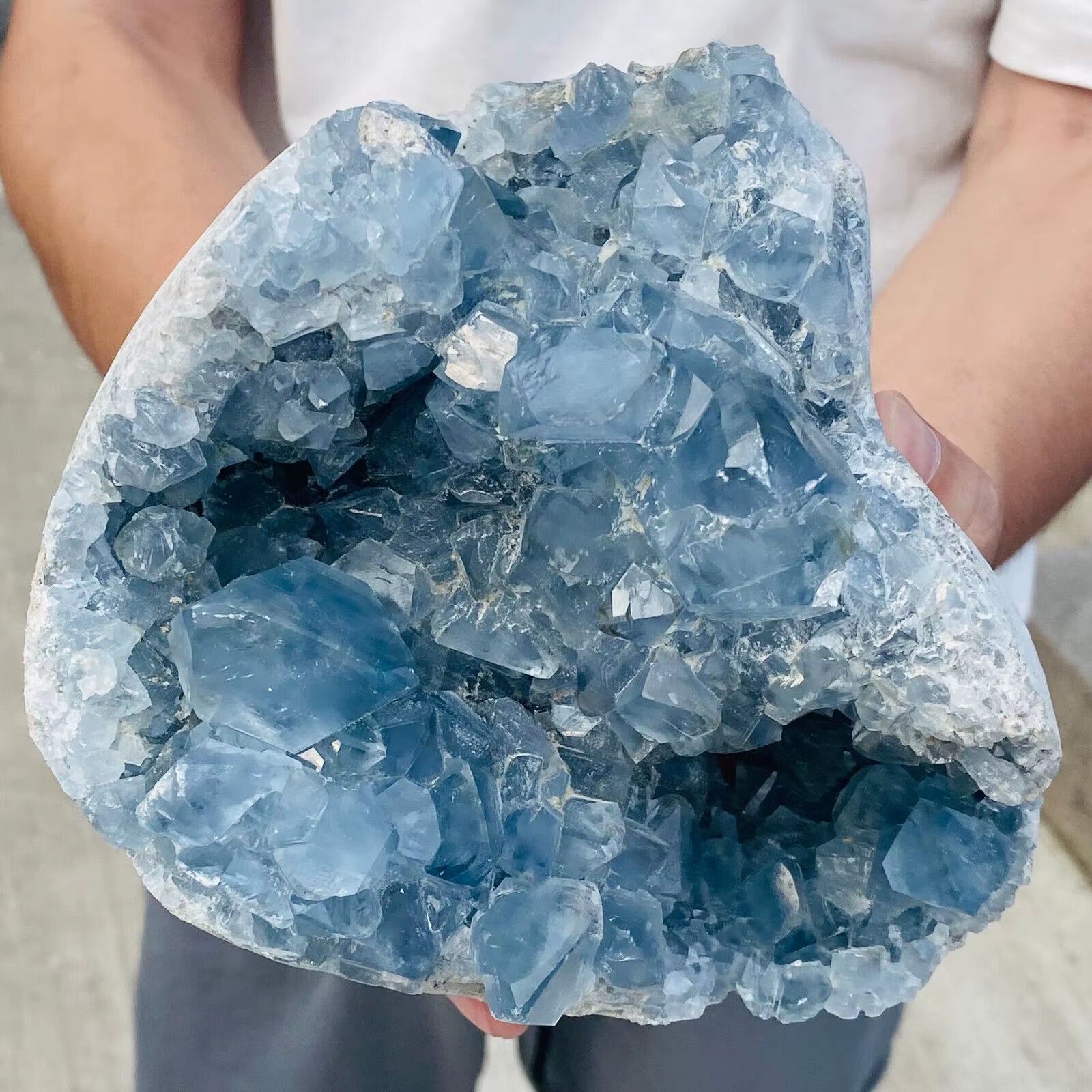 Natural Blue Celestite Geode Quartz Crystal Mineral Specimen Healing