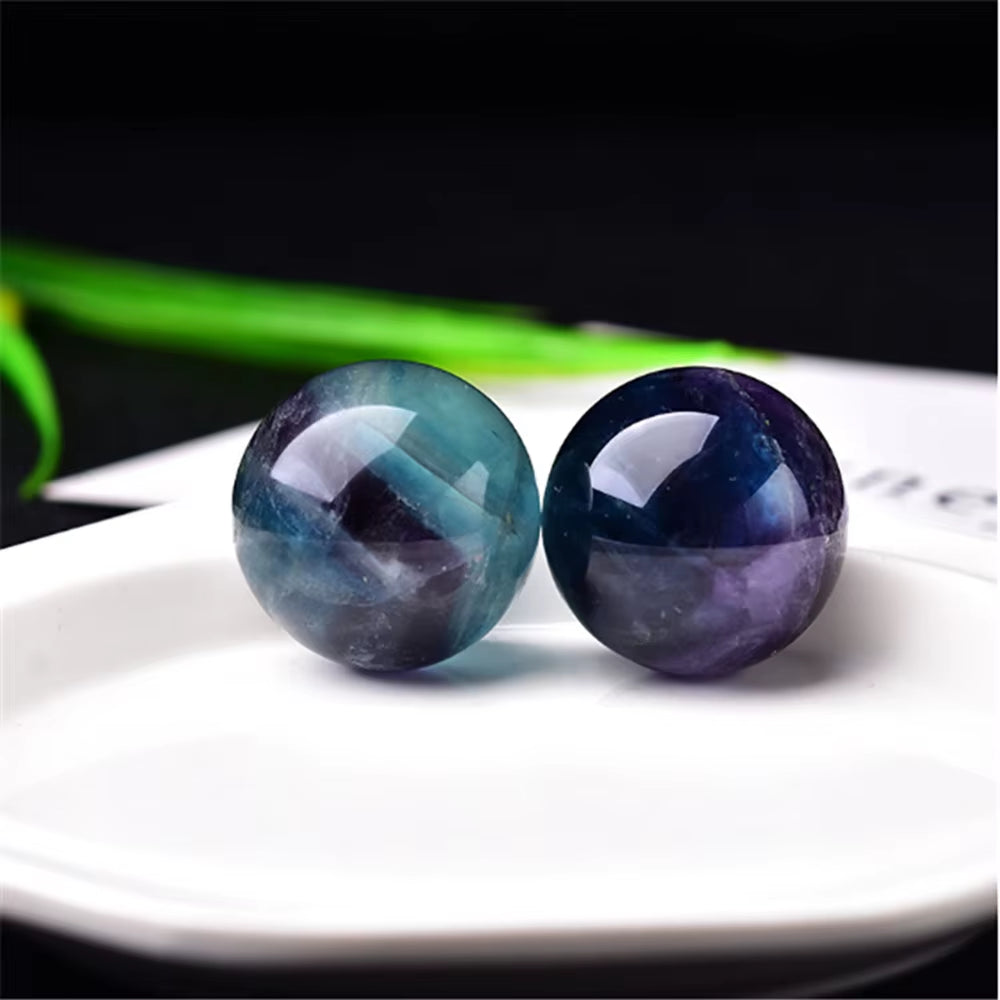 3Cm Natural Colorful Fluorite Ball Healing Crystals Quartz Divination Sphere Gemstone Sculpture Figurine with Stand