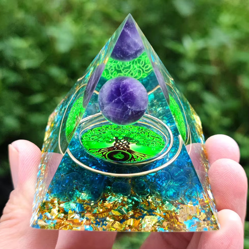 Energy Generator Orgone Pyramid Amethyst Peridot Healing Crystal Stone Home Decor Pyramid Ornament Meditation Tool Christmas Gif