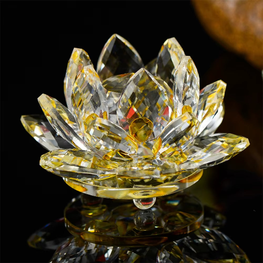 80Mm Colorful Crystal Glass Lotus Flower Natural Stones Feng Shui Crystal Flowers for Wedding Souvenirs