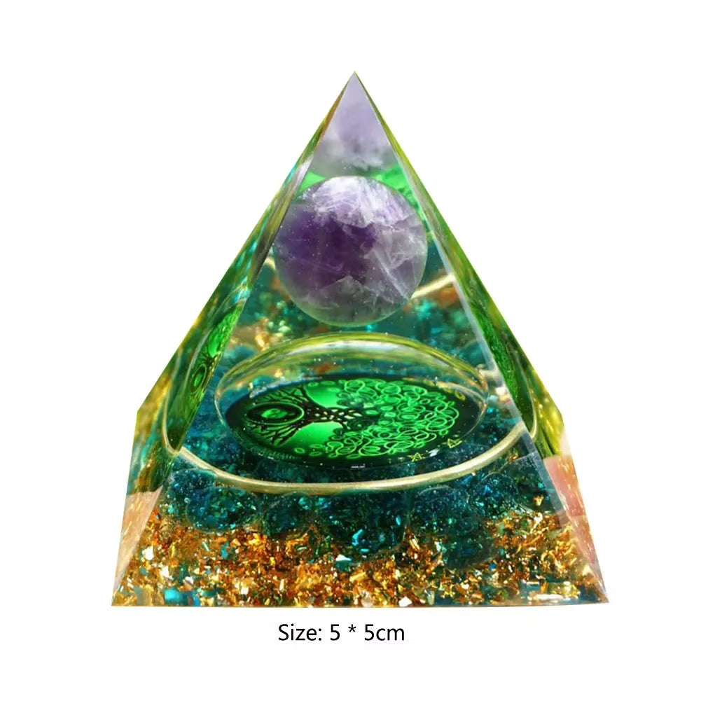 Crystal Stone Orgone Pyramid Energy Generator Room Decor Ornament Natural Amethyst Peridot Reiki Chakra Meditation for Kid Gifts