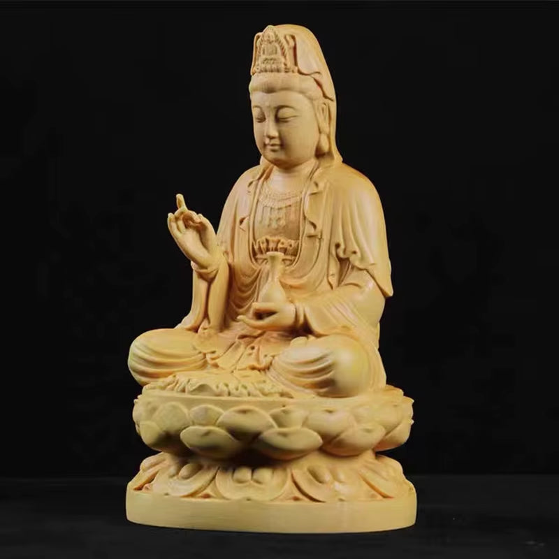 Natural Cypress Guanyin, Sakyamuni Buddha Characters Statue，Solid Wood Buddha Statues Home Room Office Feng Shui Art Statue