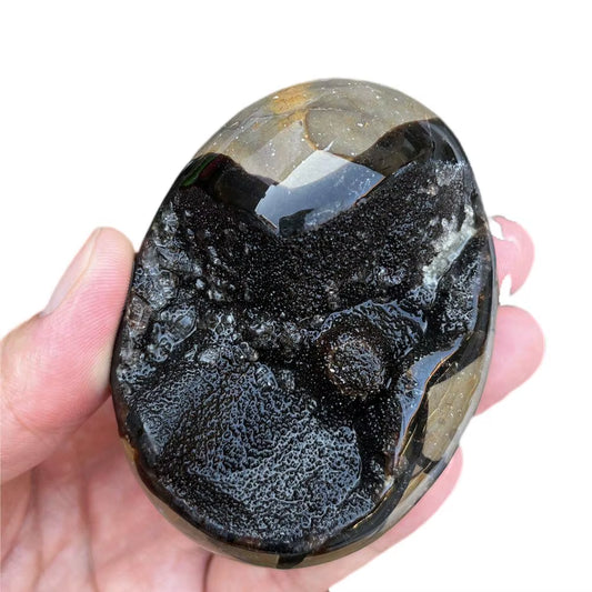 Big Natural Septarian Druzy Palm Stone Healing Crystal, Feng Shui Decor, Unique Pattern