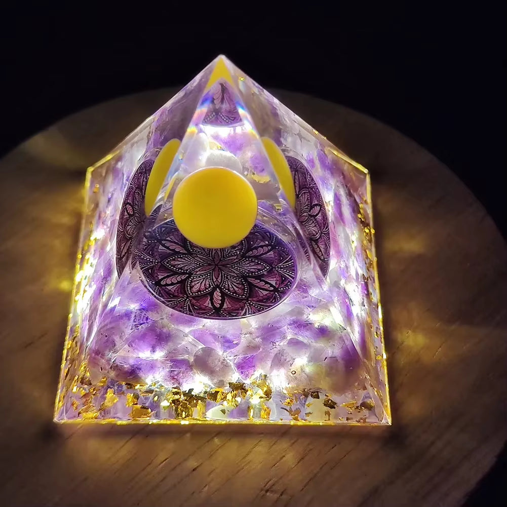 Energy Generator Orgone Pyramid Amethyst Peridot Healing Natural Crystal Reiki Chakra Generator Orgonite Pyramid Meditation Tool