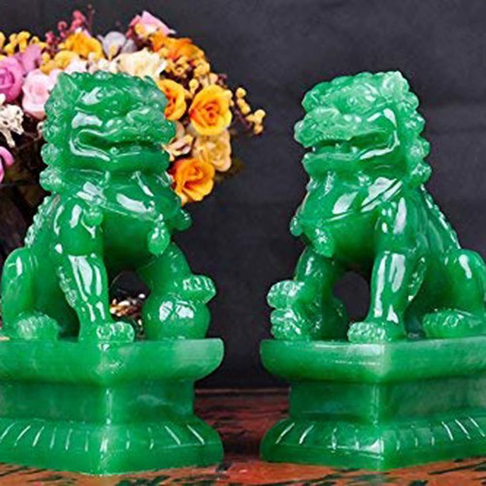 A Pair of Fu Foo Dogs Guardian Lion Statues with Stone Finish Feng Shui Decor Cultural Element Asian Foo Dogs for Home Placement