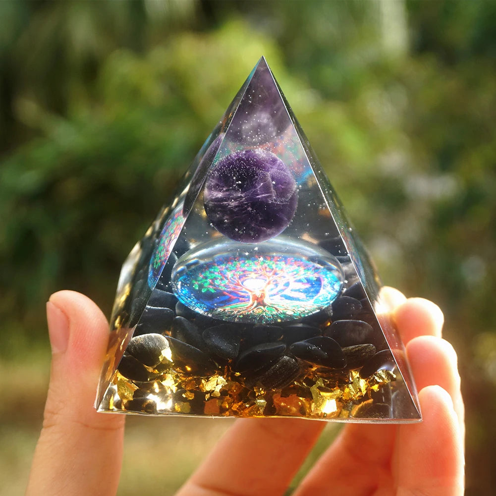 Natural Energy Healing Stone Crystal Orgonite Energy Pyramid Sculpture Symbolize Lucky Gather Home Office Decor Ornaments Gifts