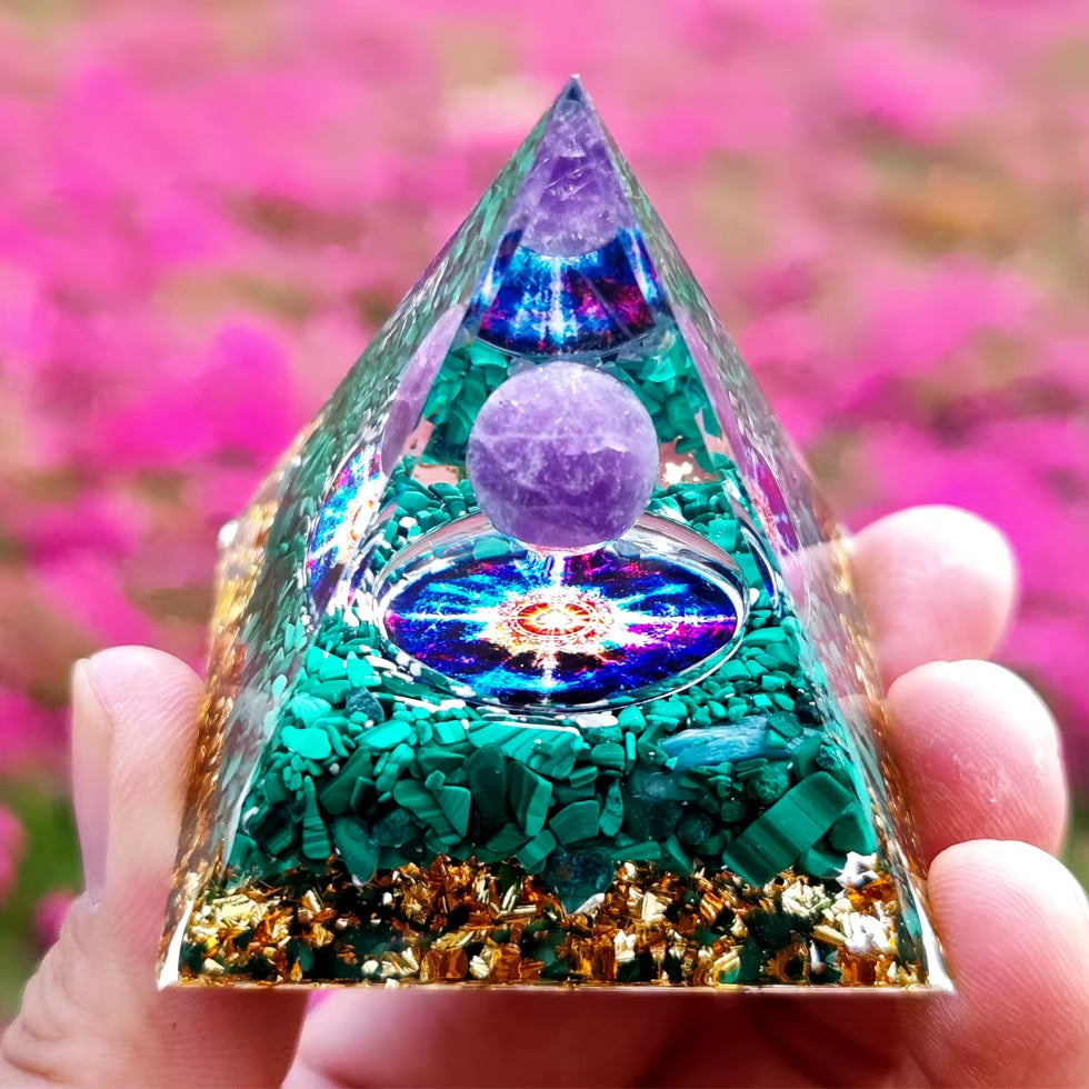 Energy Generator Orgone Pyramid Amethyst Peridot Healing Crystal Stone Home Decor Pyramid Ornament Meditation Tool Christmas Gif