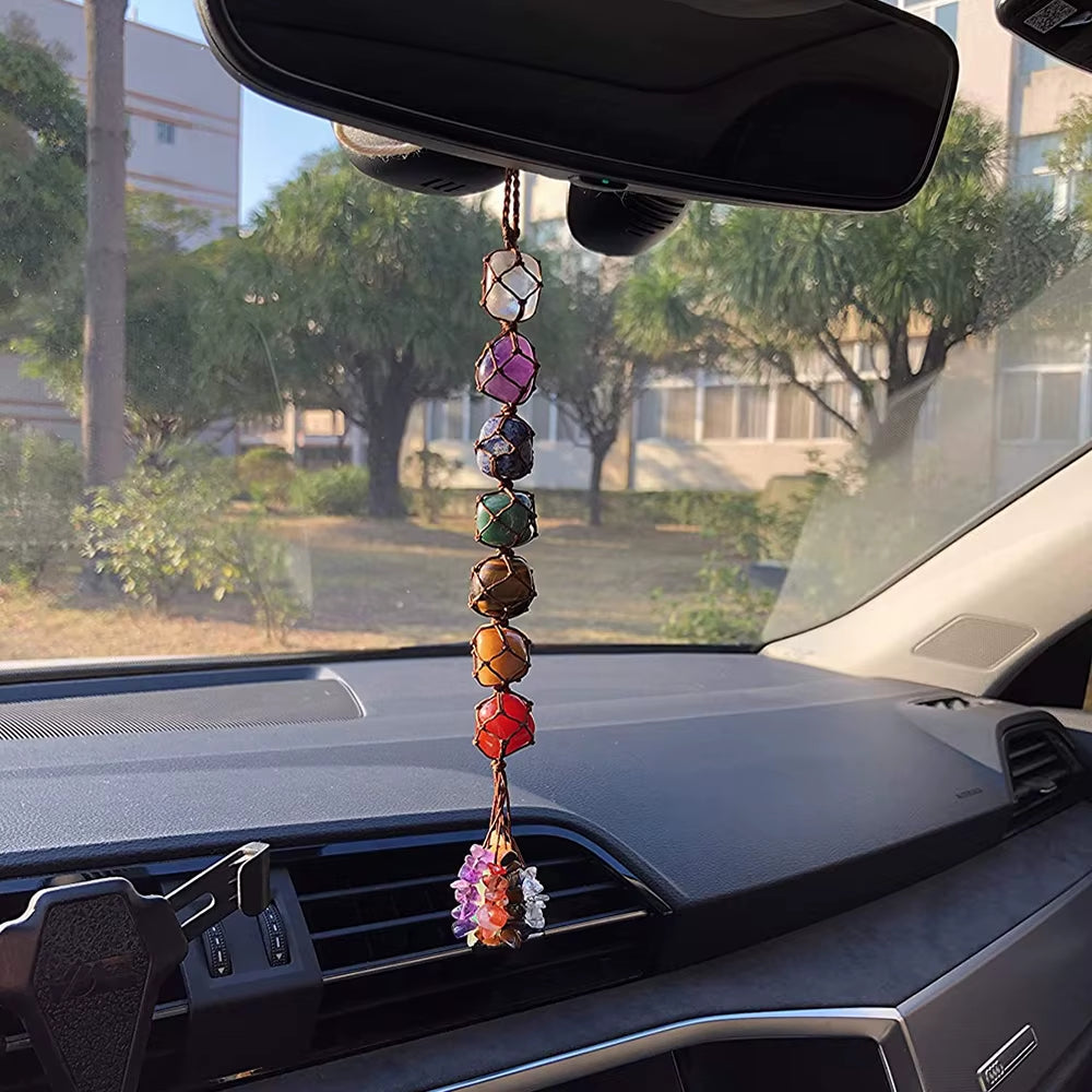 Handmade Crystal Window Car Hanging Ornaments 7 Chakra Home Feng Shui Decor Yoga Meditation Tumbled Palm Stones Reiki Healing