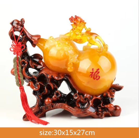 Lucky Fortune Feng Shui Gourd Statue Ornaments Resin Sculpture Crafts Home Decoration Accessories Housewarming Wedding Gifts