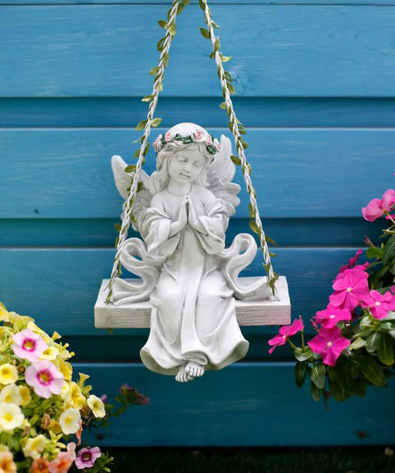 Fairy Garden Swing Angel Girl Resin Statues Feng Shui Outdoor Homestay Ornaments Crafts Home Yard Balcony Accessories Decoration