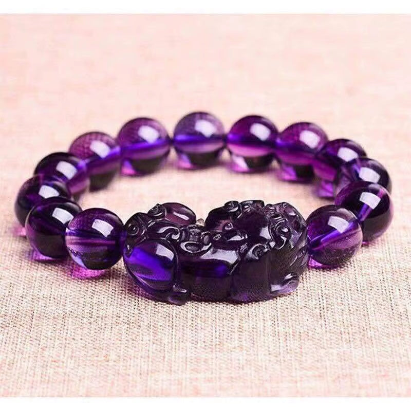 Natural Obsidian Stone Beads Bracelet Men Women Chinese Feng Shui Pi Xiu Wristband Gold Color Wealth & Good Luck Pixiu Bracelets