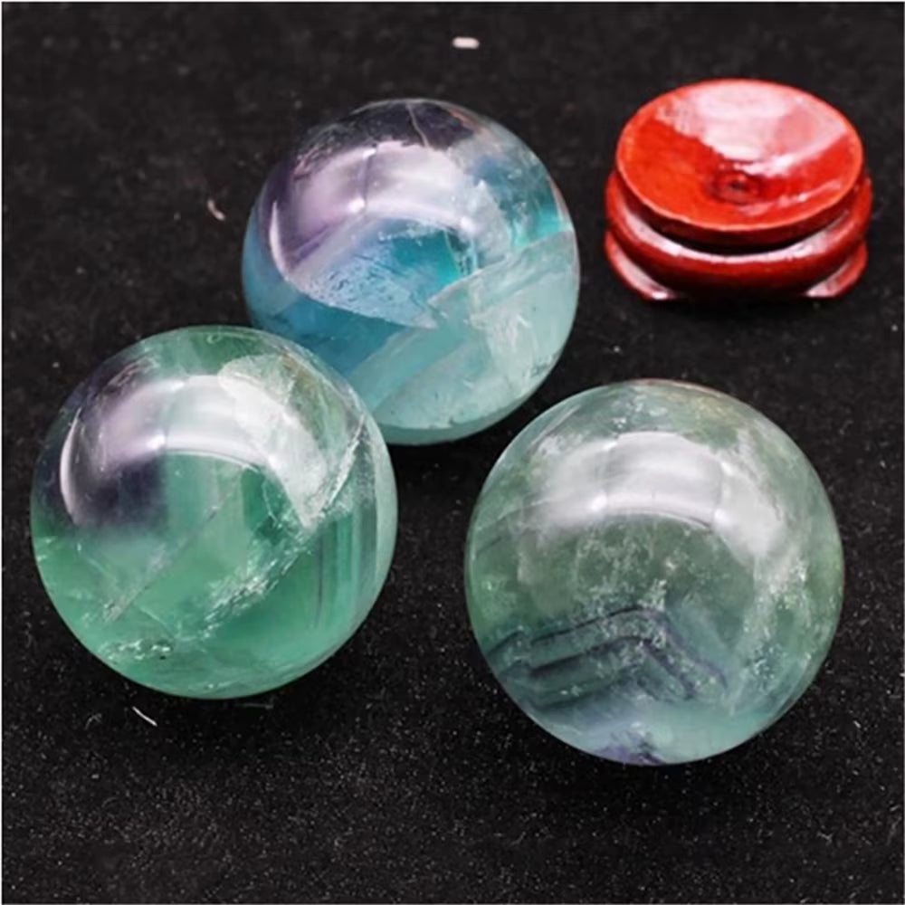 3Cm Natural Colorful Fluorite Ball Healing Crystals Quartz Divination Sphere Gemstone Sculpture Figurine with Stand