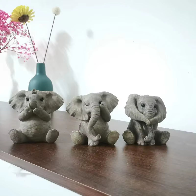 3 Kinds of Resin Baby Elephant Decoration Lucky Feng Shui Gray Elephant Doll Creative Cute Elephant Doll Home Decoration