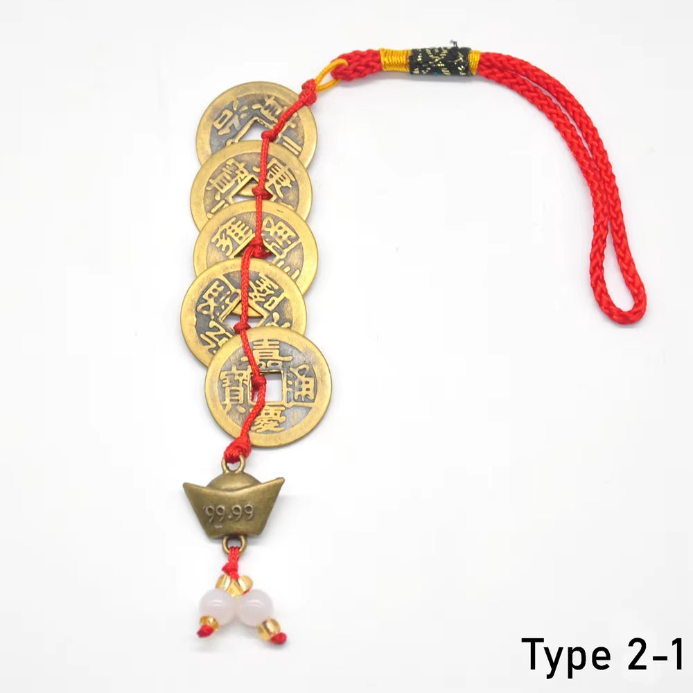 Mascot Wealth Lucky Fengshui Decoration Brass Coin Chili Cabbage Chinese Knot for Car Hanging Charm Ornaments Spiritual Supplies