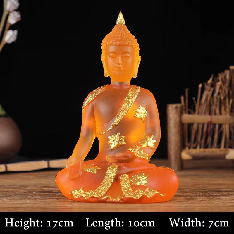 Transparent Sitting Buddha Statue Zen Gesture Thai Buddha Resin Figurine Sculpture Home Office Feng Shui Decoration Ornament